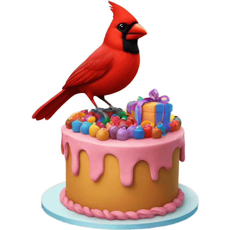 Red cardinal with birthday cake emoji