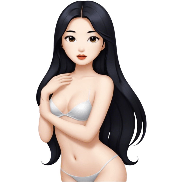 gorgeous Asian girl with long black hair, white skin, and a beautiful body  . Glamorous body  emoji