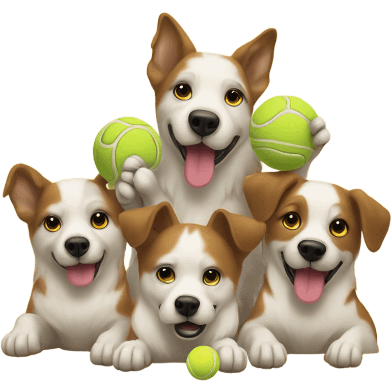 a group of dogs with tennis emoji