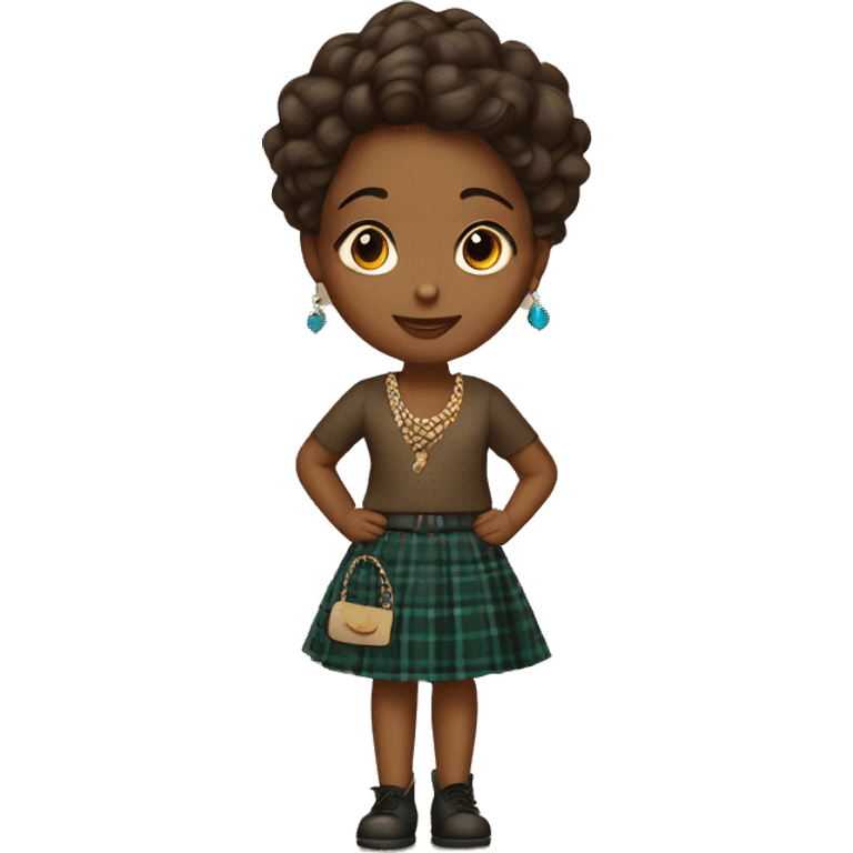 Brown girl with plaid skirt with jewelry accents emoji