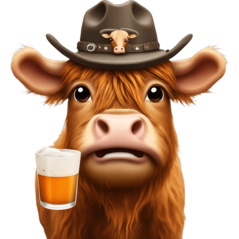 highland cow with a cowboy hat holding an espresso martini  emoji