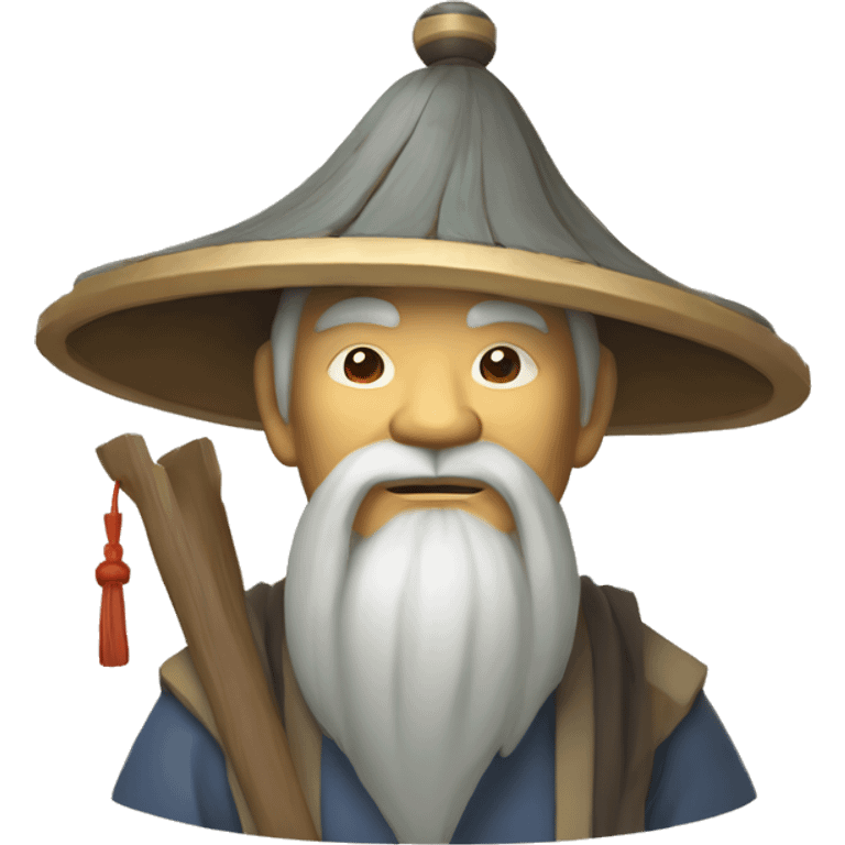 Lu Ban is a legendary figure in Chinese mythology, depicted as a clever craftsman often wearing wide robes, a broad-brimmed hat, and carrying woodworking tools. 🛠️🎩👕 emoji