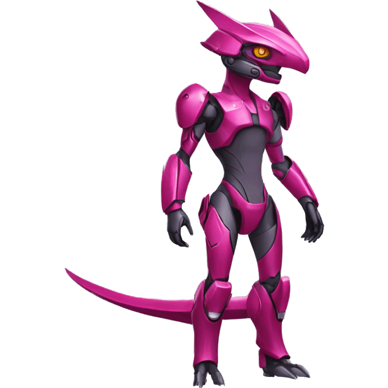 a Genesect-Raptor-Fakémon-—hybrid with a futuristic visor-helmet full body emoji