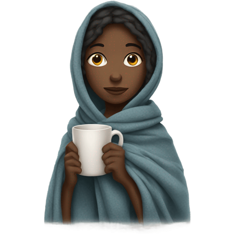 Black girl with mug and blanket emoji