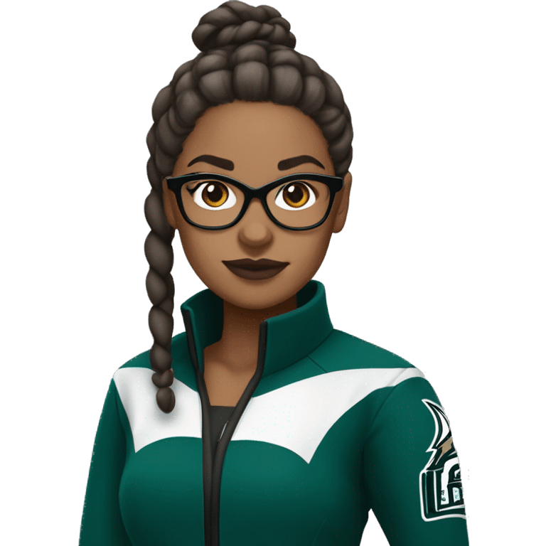 Brown skin girl with glasses hair in a bun in Philadelphia eagles clothes emoji