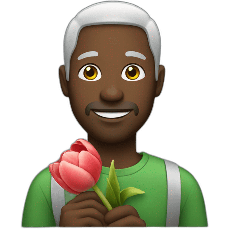 Black man holding a tulip emoji