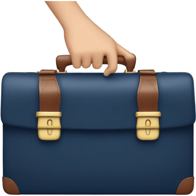 female hand with red manicure holding a dark blue business briefcase emoji