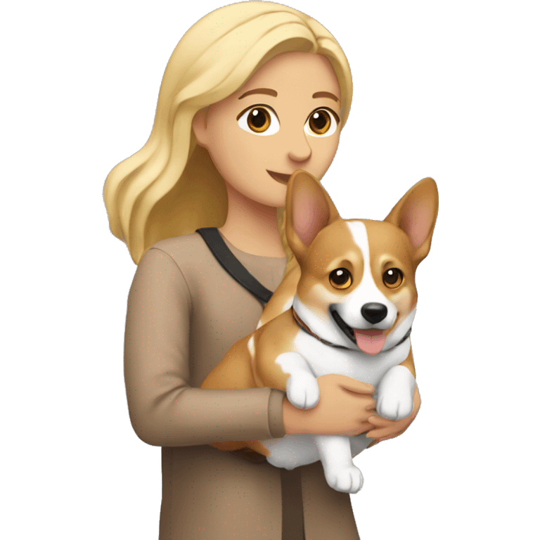 blonde girl with arab guy holding a corgi in their arms emoji