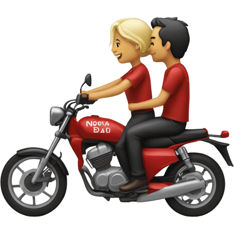 novios en una moto roja emoji