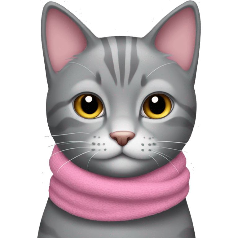 A grey cat with a pink scarf that is super cute  emoji