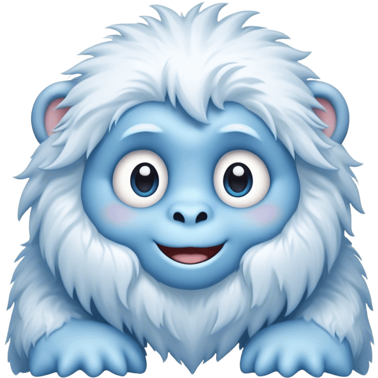 Cinematic Cute Yeti Portrait Emoji, with a charming, small, fluffy form in soft snowy whites and cool blues, featuring big, innocent eyes and a shy, gentle smile, simplified yet irresistibly endearing, highly detailed with a soft glowing outline that captures the whimsical charm of a friendly yeti ready for a cuddle! emoji