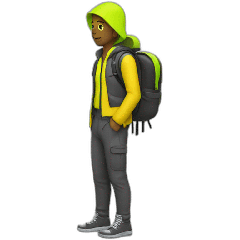 Traveller with neon yellow backpack emoji