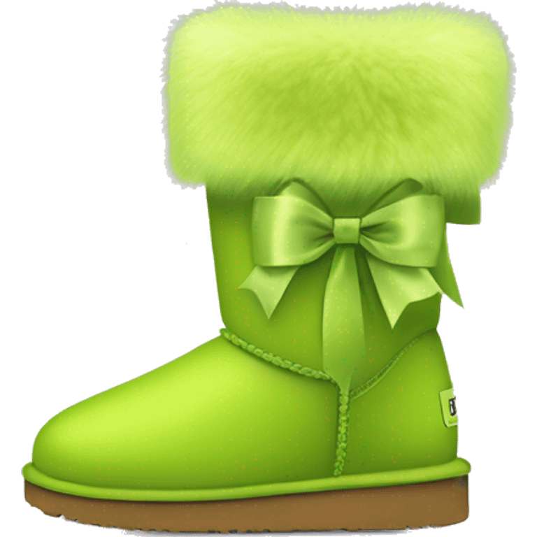 Tall Pair of lime green fur Ugg boots with silk ribbon bow. emoji