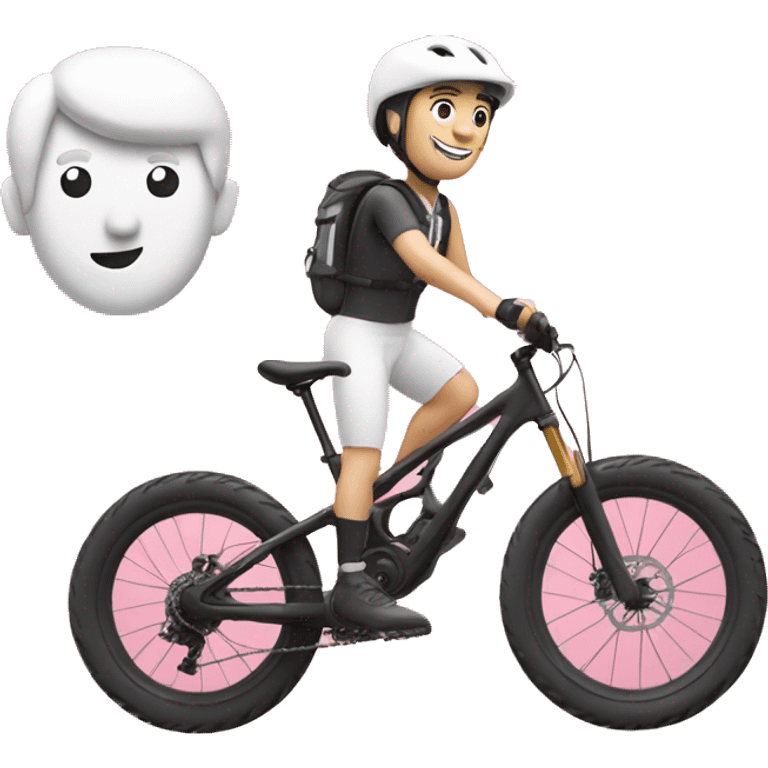 mountain biker with white skin, on pink bike with thumb up emoji