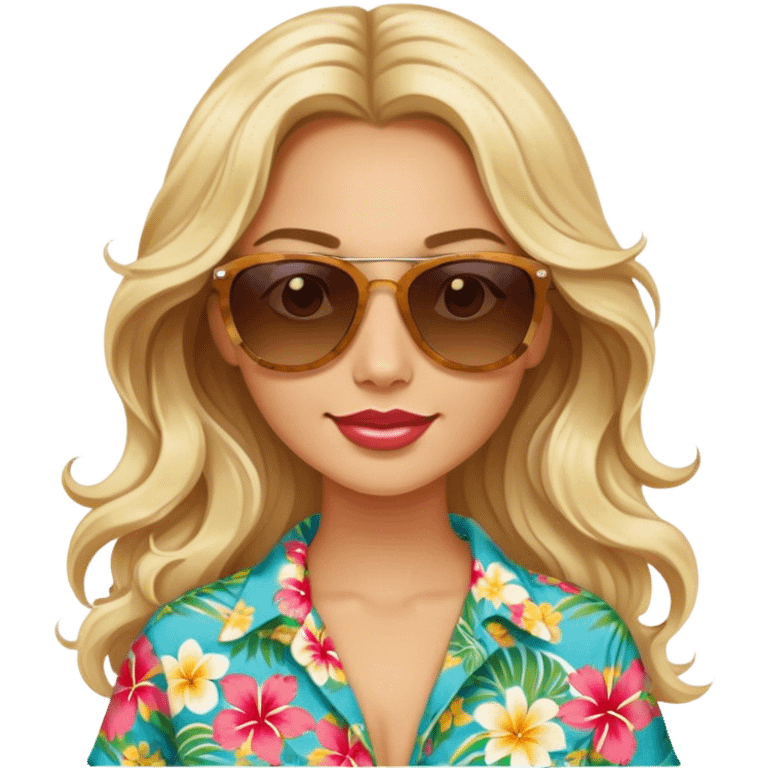 Blonde model with brown eyes, long wavy hair, margaritaville emoji