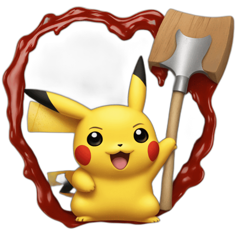 Pikachu with a ketchup stained axe emoji