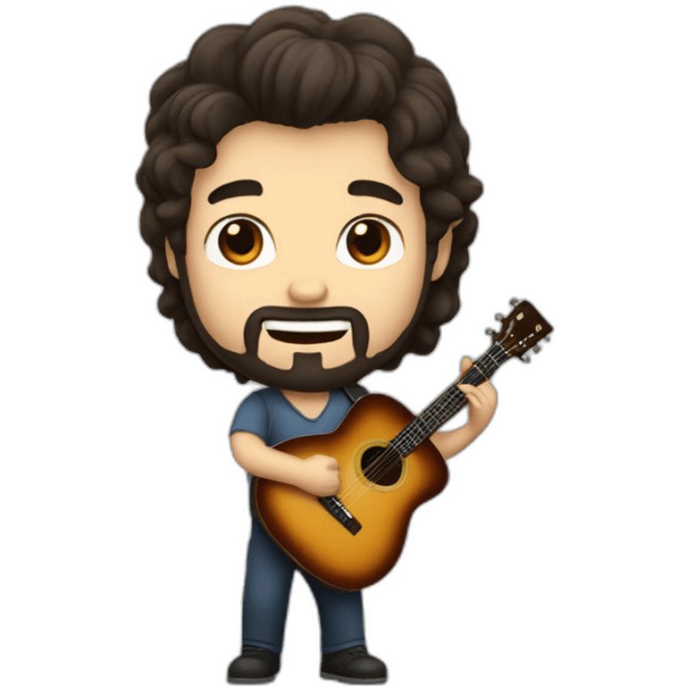 A white guy with dark hair and a little beard playing guitar and singing emoji