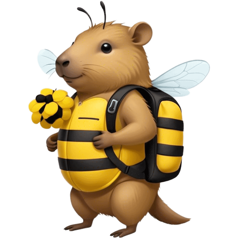 capybara wearing a bumble bee backpack  emoji