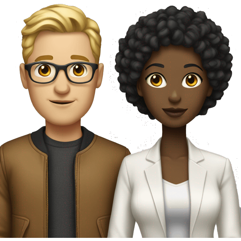 couple in stylish outfits white man black girl emoji