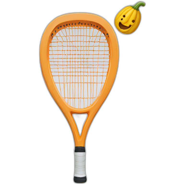 Squash raquet with a Super Happy face on it emoji