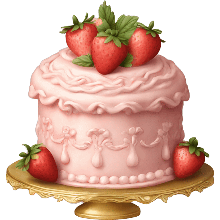 vintage rococo pale pink cake with strawberries emoji