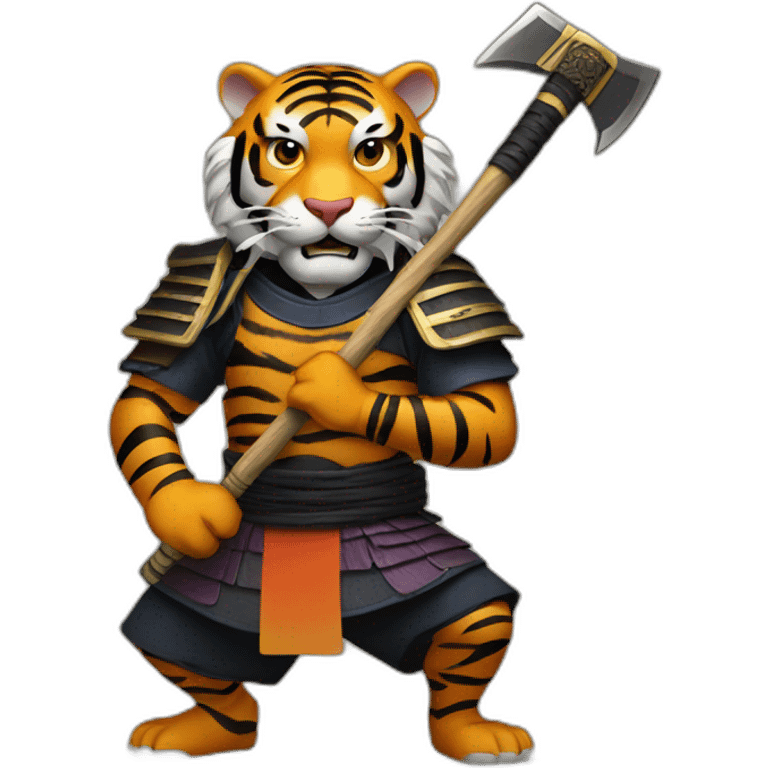 Tiger samurai holding axe emoji