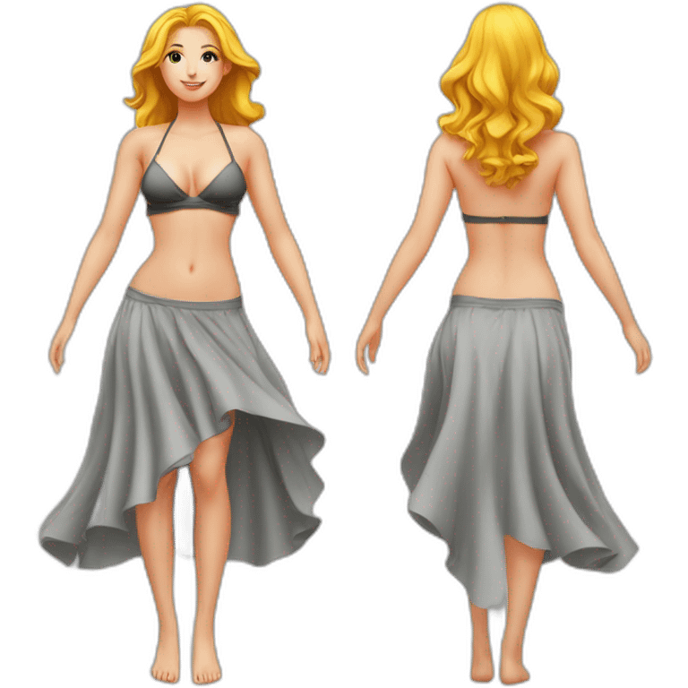 full body back view curvy caucasian-beauty-in small wide skirt lifted by the wind bikini emoji