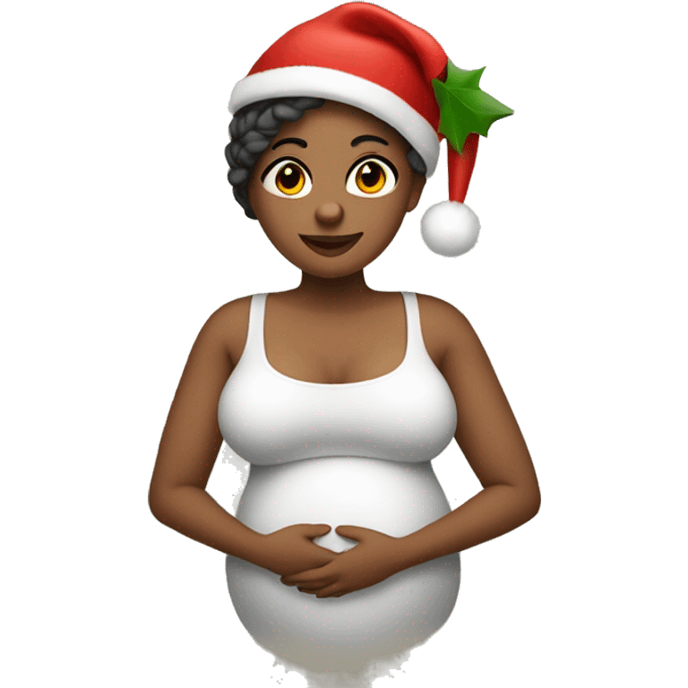 Pregnant lady with a crop top and Christmas hat  emoji