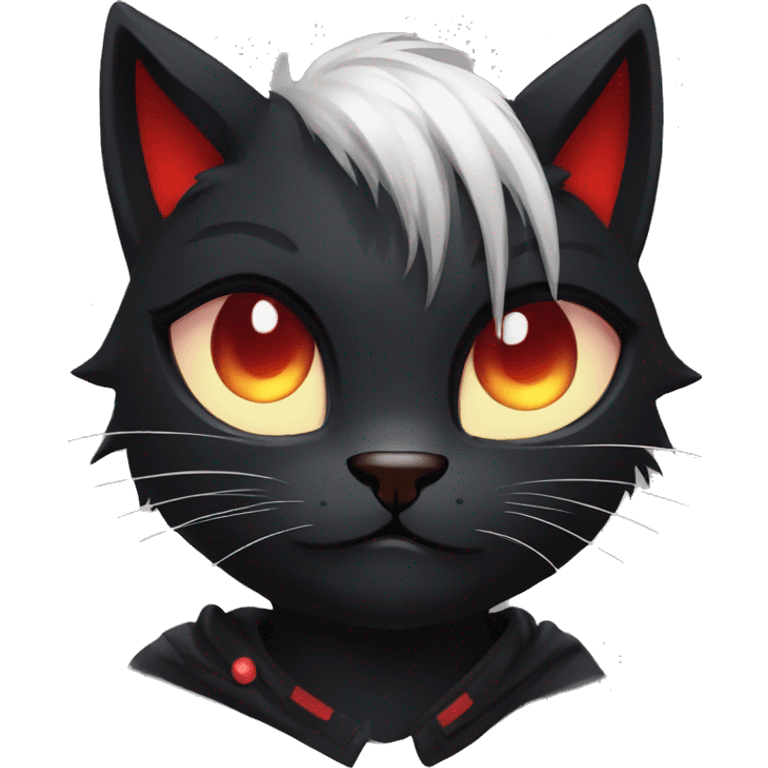 Anthro Edgy Cool Beautiful Black Cat-Fursona with Emo Hair-bangs with Red Streaks emoji