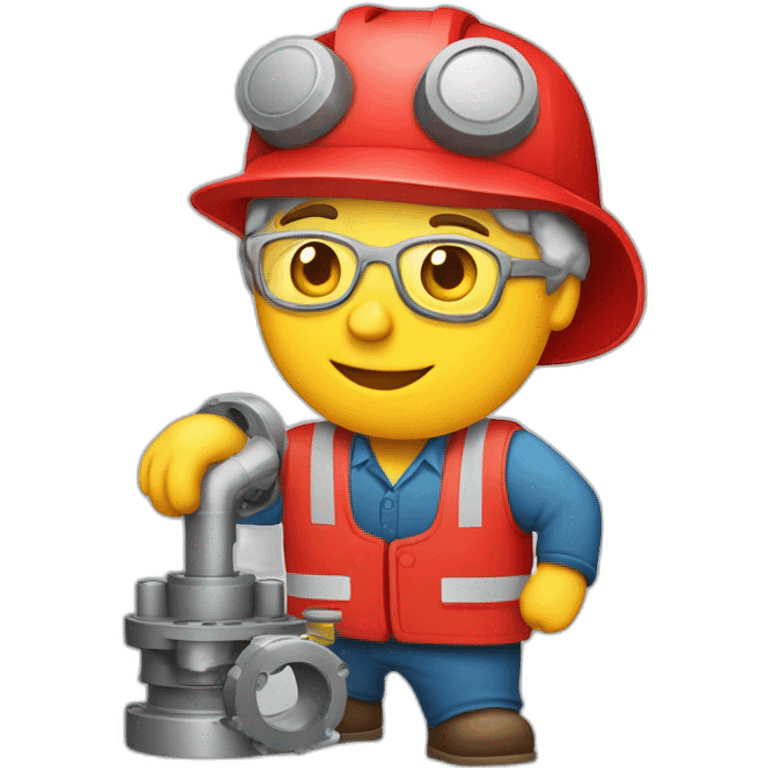 Industrial professional senior mechanical assembler working on the assembly of heavy machinery with a red outfit emoji