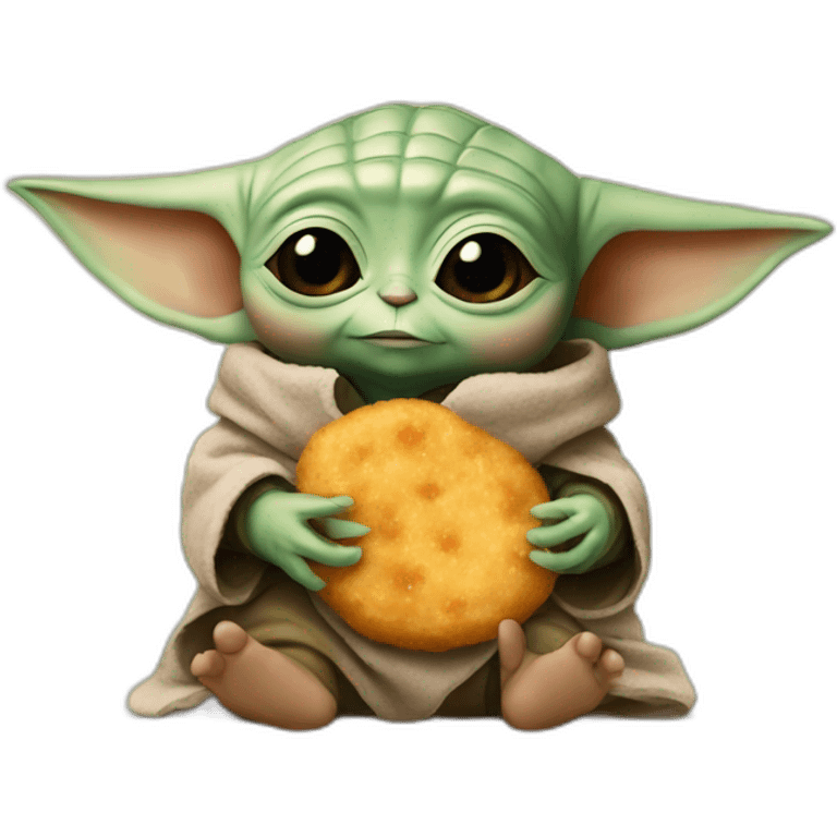 Baby yoda with a chicken nugget emoji