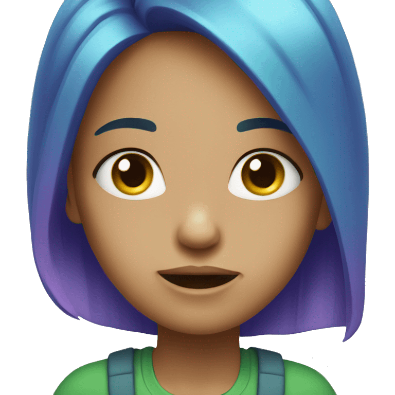 Girl with bluish, green and purple hair looking overwhelmed emoji