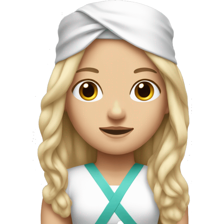 a long haired blond-haired women with a white medical head bandage emoji