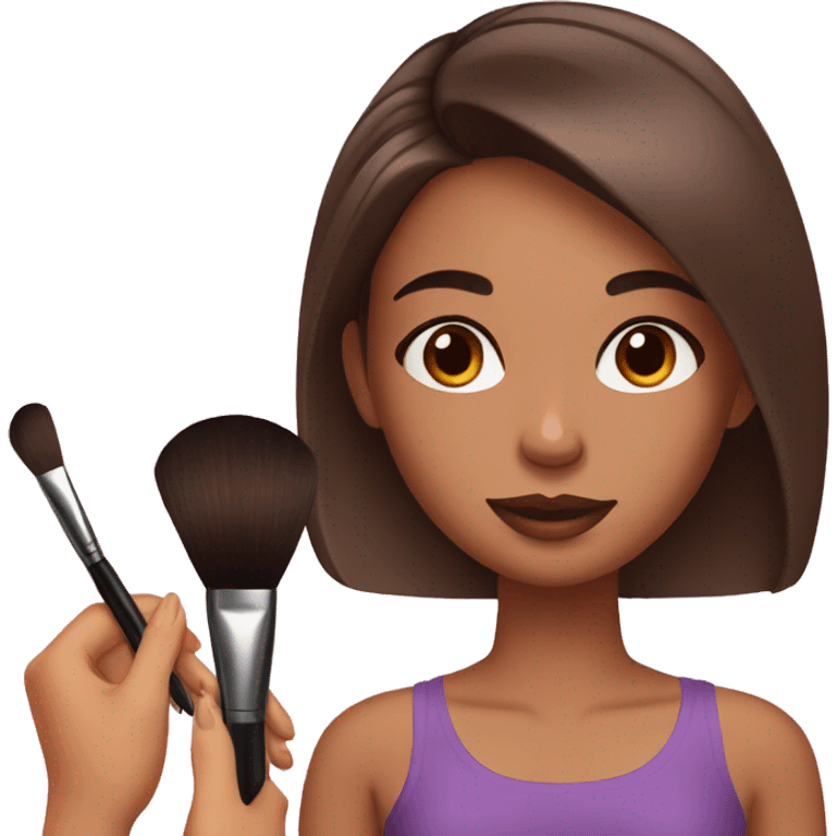 tan girl with straight dark brown hair doing her makeup emoji