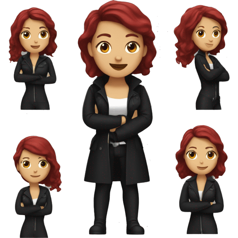 A woman with dark red hair and black latex clothes emoji