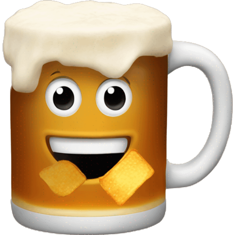 Mug of beer with bbq chips  emoji