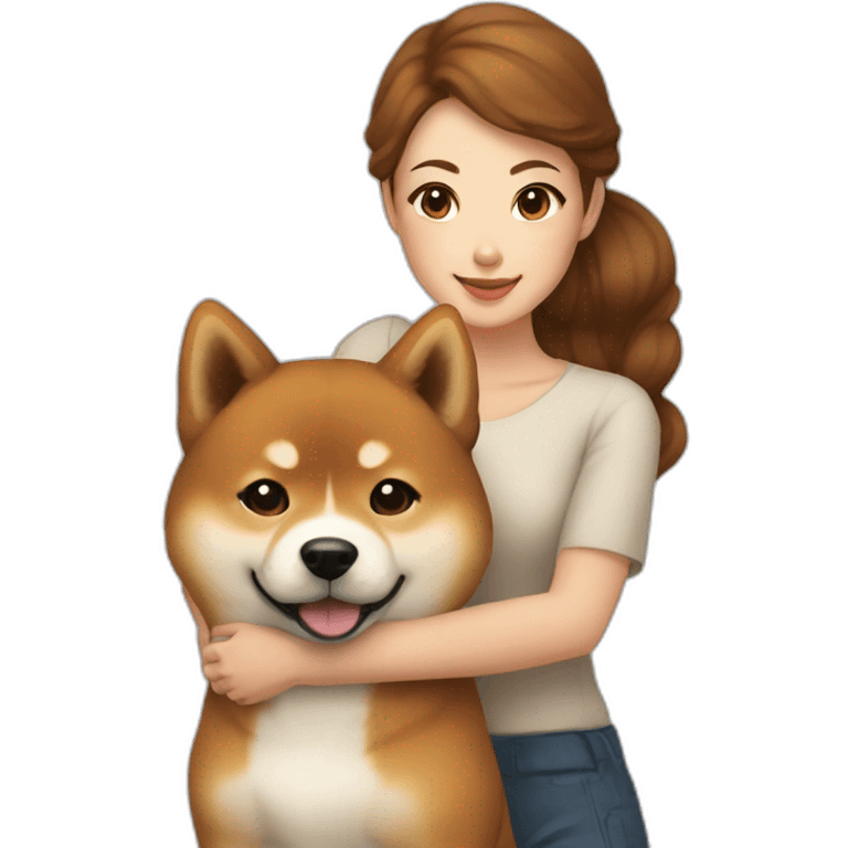 Cute Shiba-dog with a woman with brown and curly hair emoji