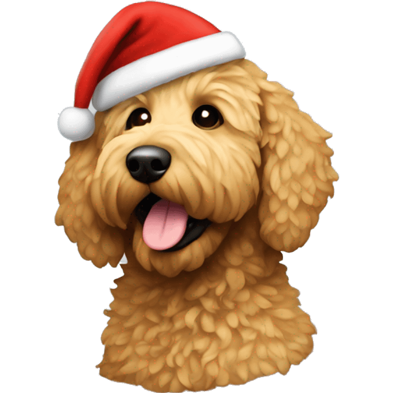 Golden doodle with a Santa hat emoji