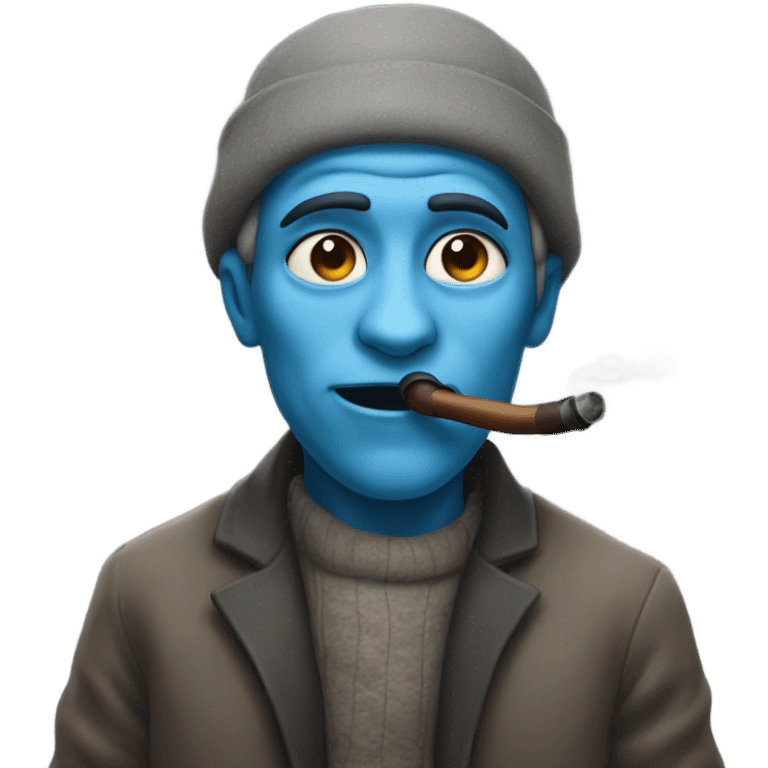 blue guy smoking out of a pipe emoji