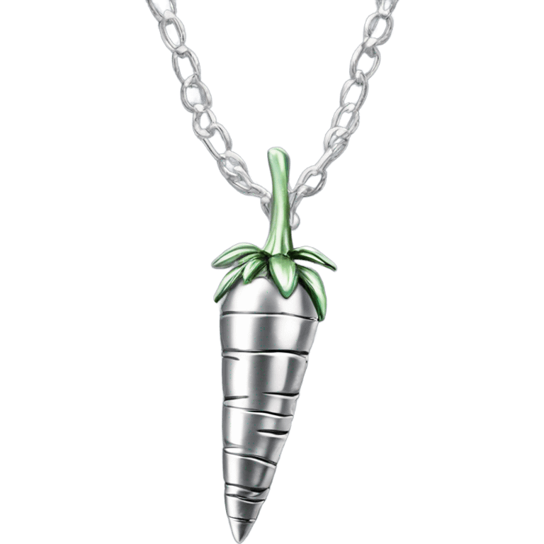 Realistic shiny metallic silver chain necklace with a metallic silver carrot pendant on the chain. emoji