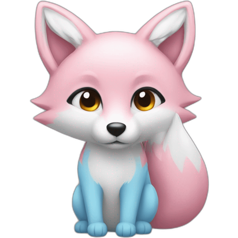 half light blue half pink fox emoji