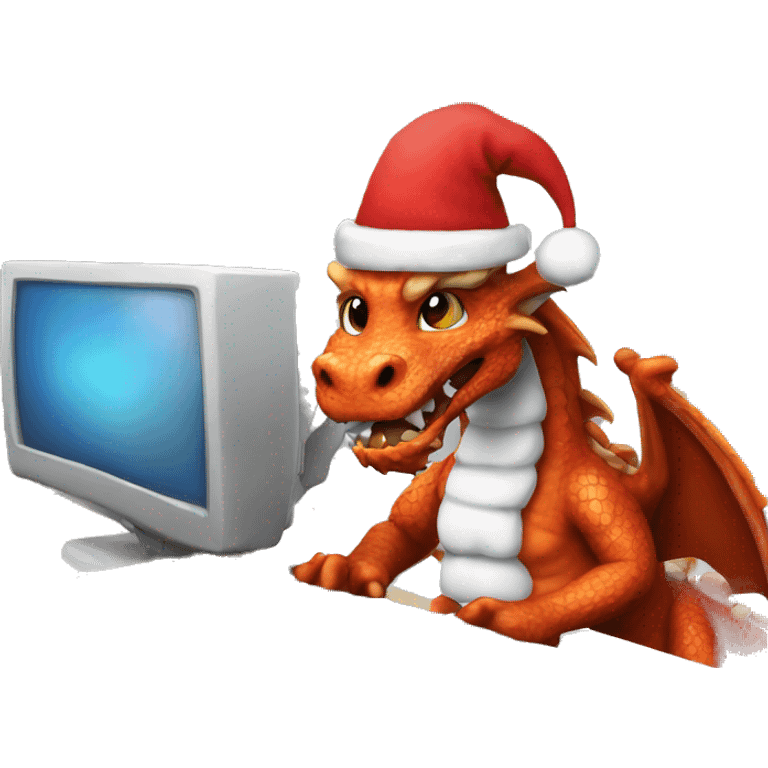 Dragon Santa working on a computer emoji