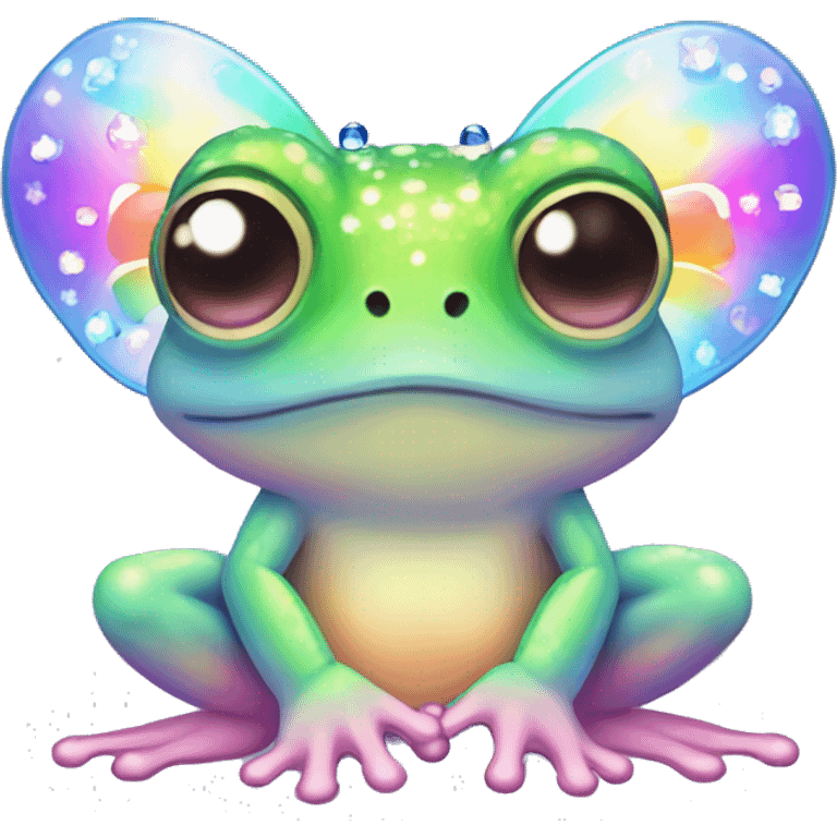 Kawaii rainbow pastel bedazzled frog with butterfly wings emoji