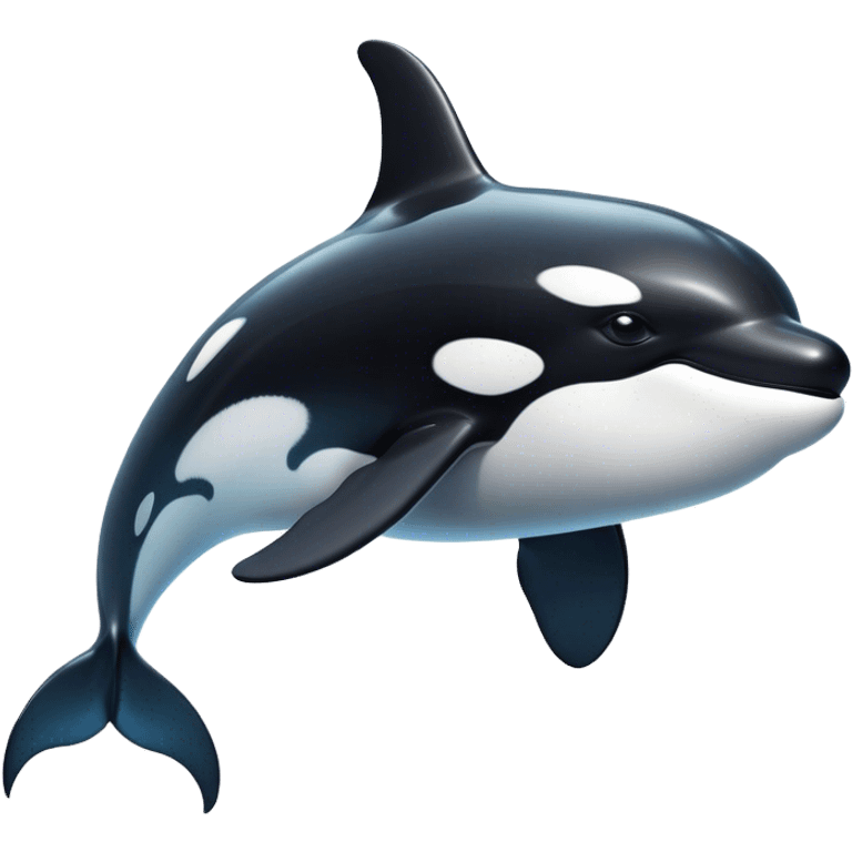 Cinematic Noble orca Portrait Emoji, Poised and majestic, with a sleek, streamlined black-and-white body, piercing intelligent eyes, and a powerful, commanding presence, Simplified yet sharp and sophisticated features, highly detailed, glowing with a soft oceanic radiance, high shine, intelligent and formidable, stylized with an air of deep-sea dominance, focused and alert, soft glowing outline, capturing the essence of an apex predator that appears ready to surge out of the waves with effortless authority! emoji