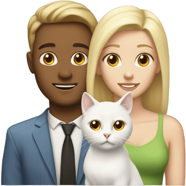 Couple brunette man blonde woman and white cat emoji