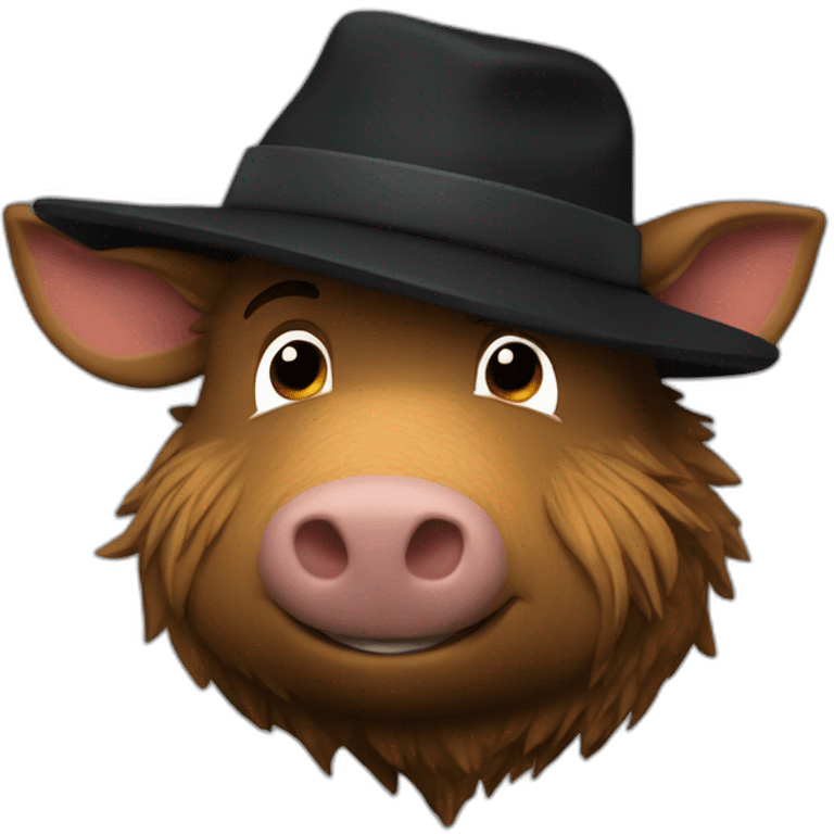 fullface wild tired brown boar with stubble in a black jacket and a black winter hat emoji