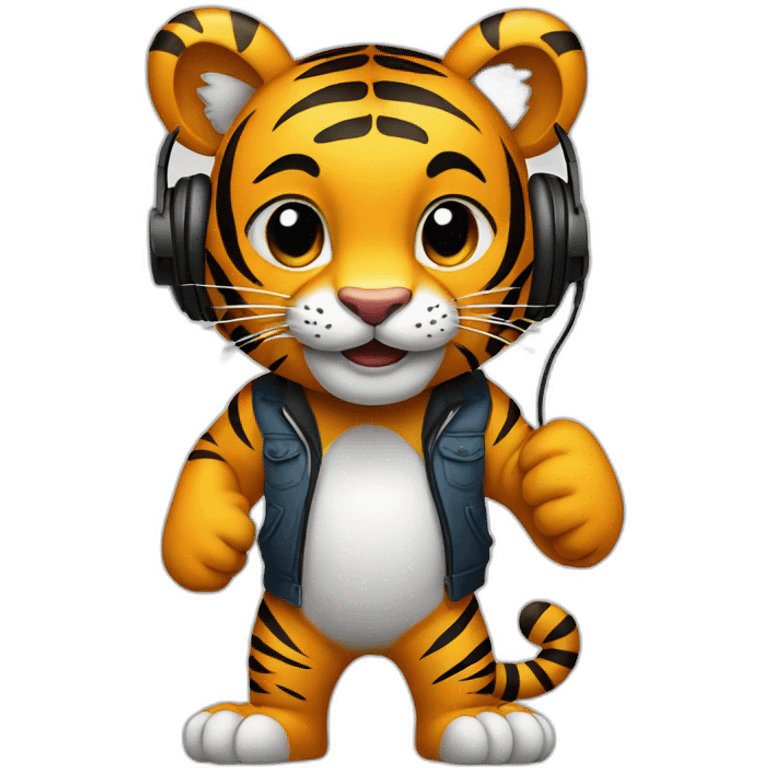 tiger standing on 2 feet wearing headphones emoji