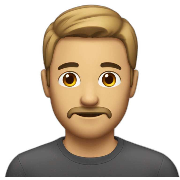  A guy with short hair on his head, short mustache, and beard emoji