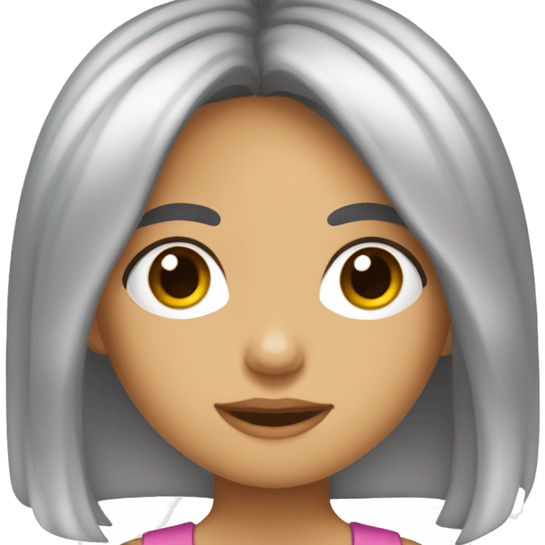 niña cabello lacio con ojos y pestañas grandes con moño emoji