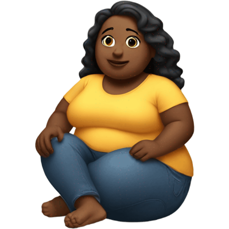 fat girl sitting on a floor holding a jar of pcikle emoji